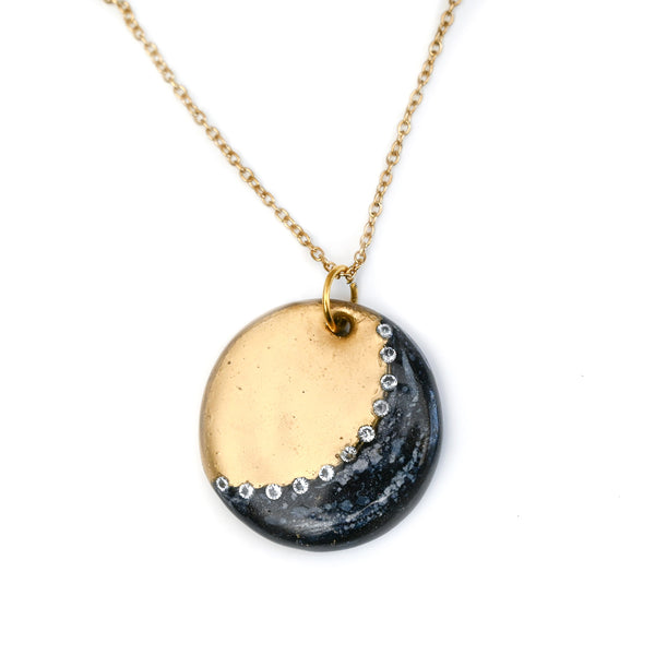 Gold Crescent and Stars Medallion Necklace