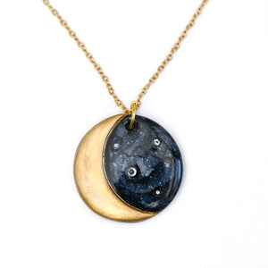 Gold Crescent and Stars Medallion Necklace