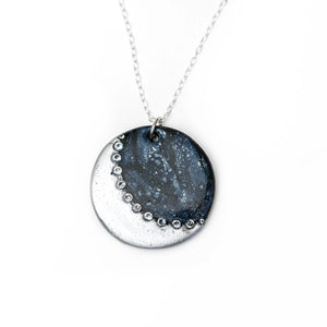 Silver Crescent and Stars Medallion Necklace