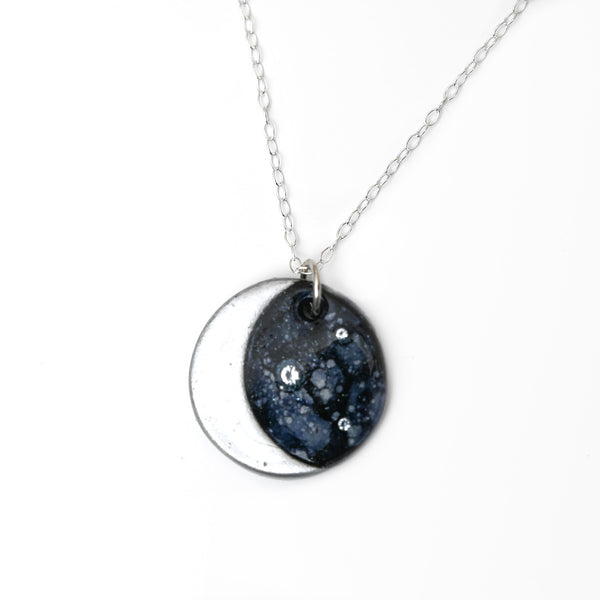 Medium Silver Crescent and Stars Necklace