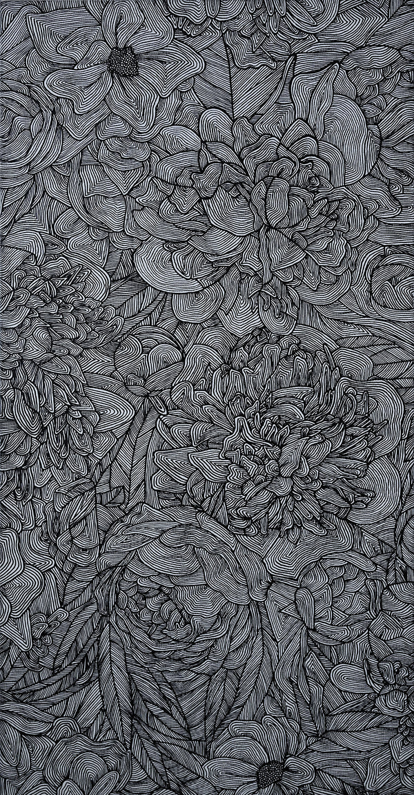 Floral Line Drawing IV 15x30"